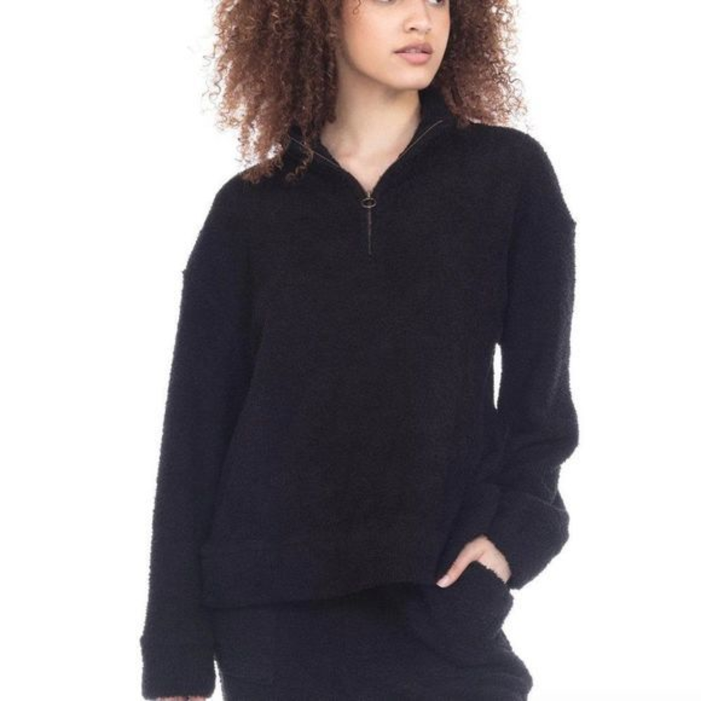 NWOT HONEYDEW Intimates Comfort Queen Quarter Zip‎ Pullover in Black (S)